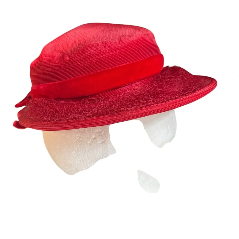 1950s Fifth Ave. Designers Group Wide Brim Hat w/Velvet Ribbon‎ & Netting - Picture 5 of 7